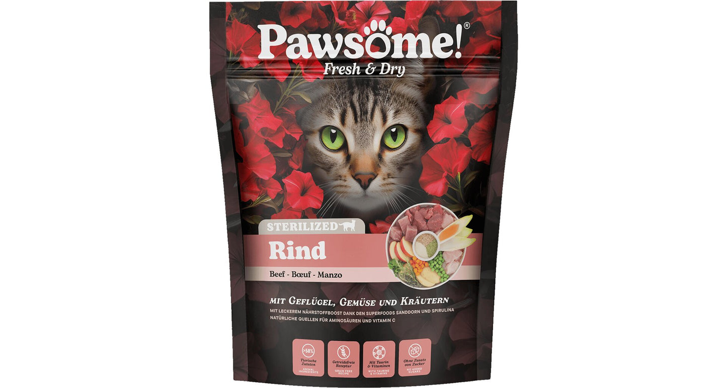 Pawsome! Fresh & Dry Sterilised Rind s hovězím masem 750 g