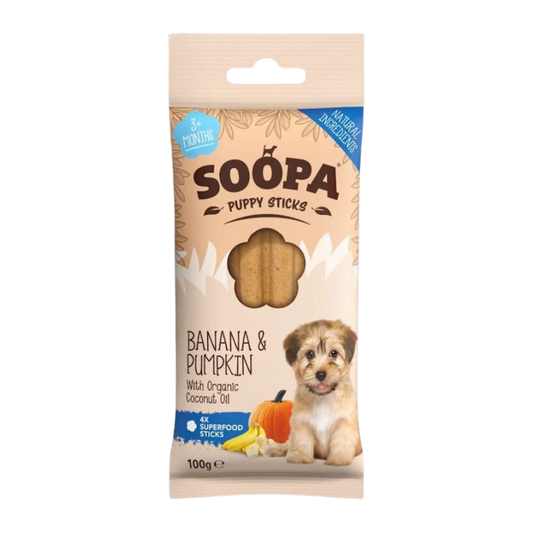 Dentální tyčinky Soopa Puppy s banánem a dýní 100 g