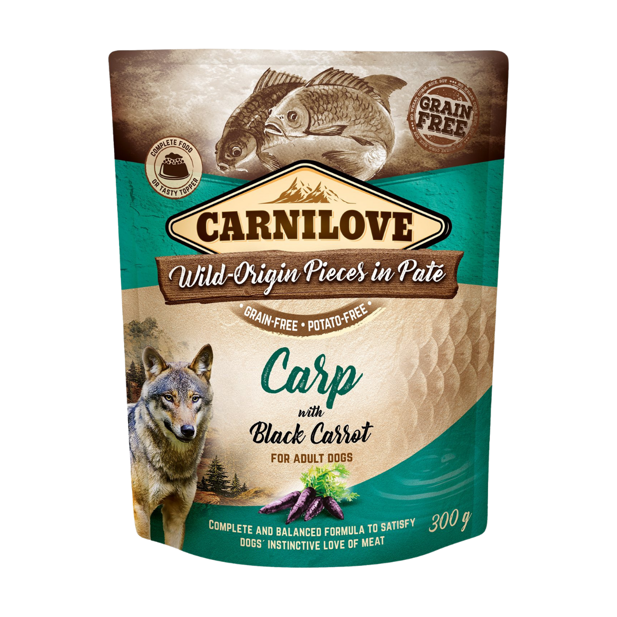 Kapsička Carnilove Dog Pouch kapr s černou mrkví, paté 300 g