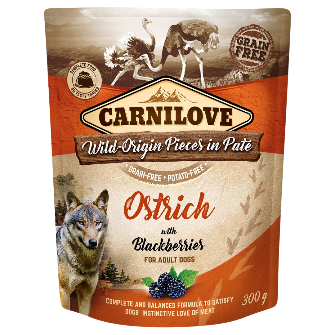 Kapsička Carnilove Dog pštros s ostružinami, paté 300 g