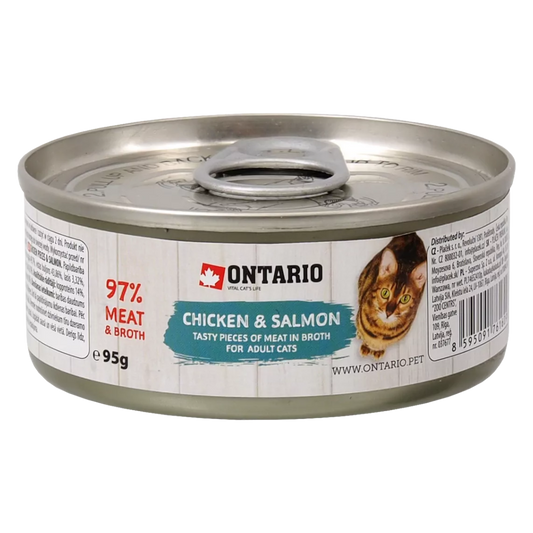 Konzerva Ontario Chicken Pieces + Salmon 95 g