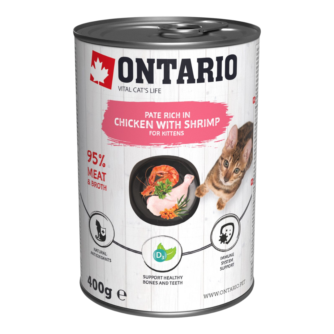 Konzerva Ontario Kitten kuře s krevetami, paté 400 g