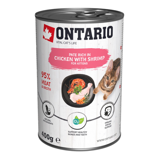 Konzerva Ontario Kitten kuře s krevetami, paté 400 g